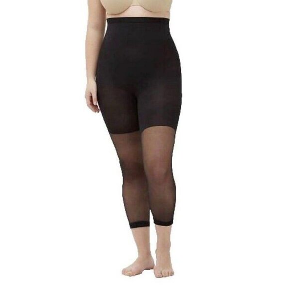 Spanx Womens Footless Higher Power Capri Sheer Hose High Waist Size E Black - Picture 1 of 9